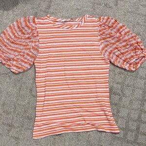 Trina Turk Orange and White Striped Blouse